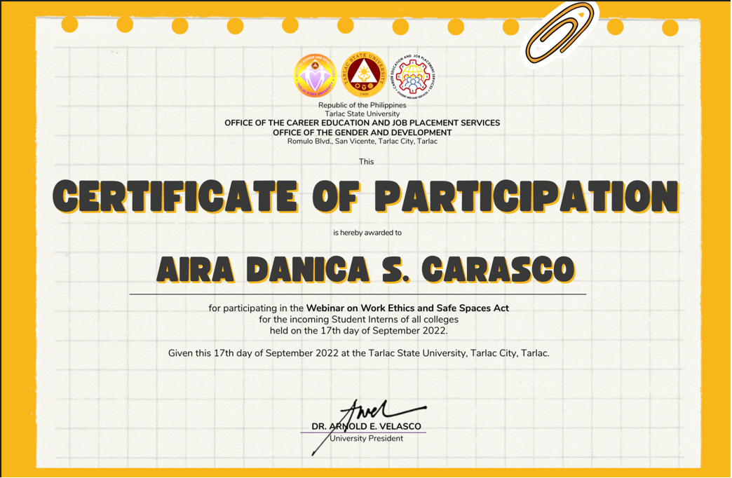 Work Ethics Certificate