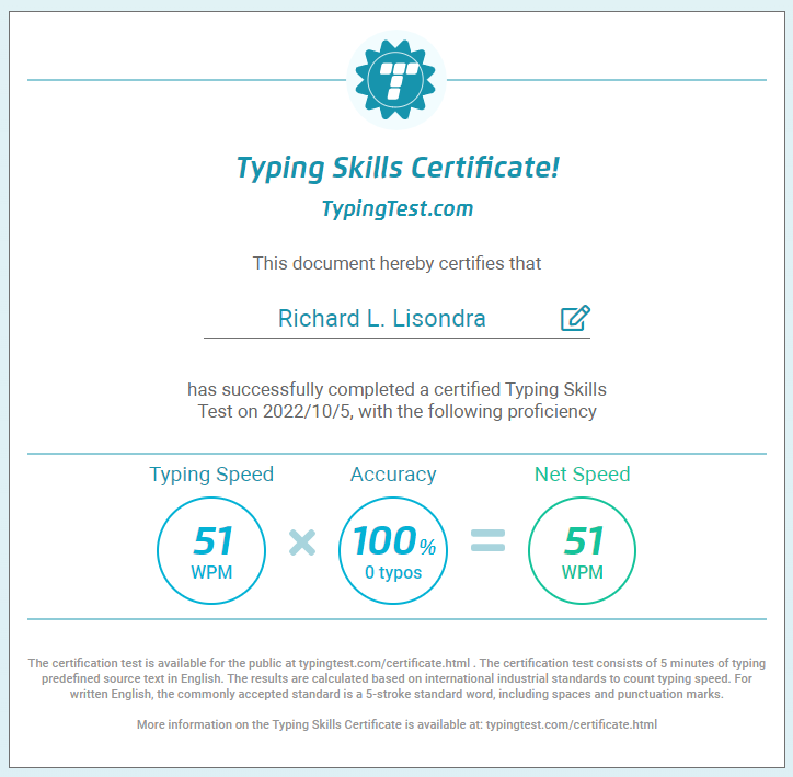 Typing Test Result