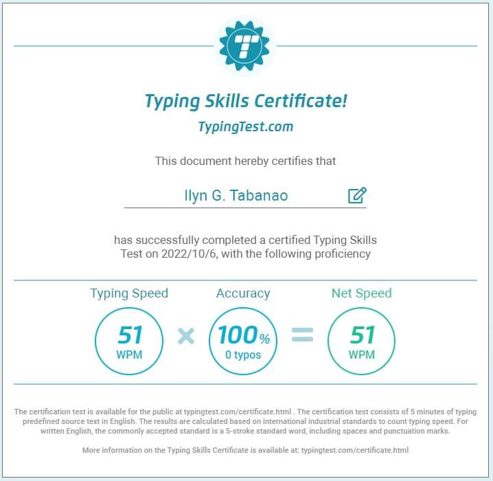 Typing Skills Certificate