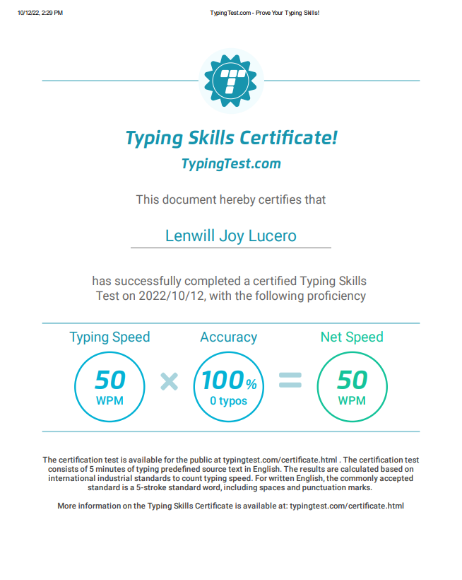 Typing test skill