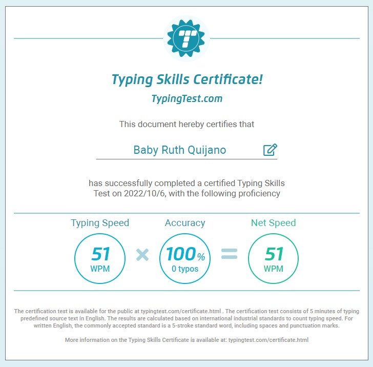 TYPING SKILLS CERTIFICATE