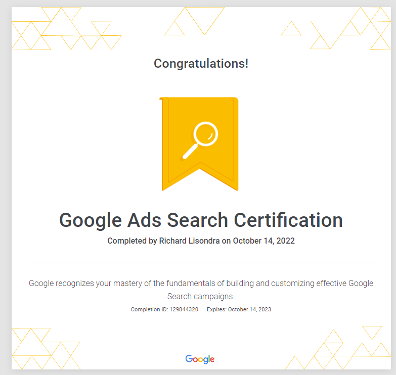 Google Ads Search Certificate