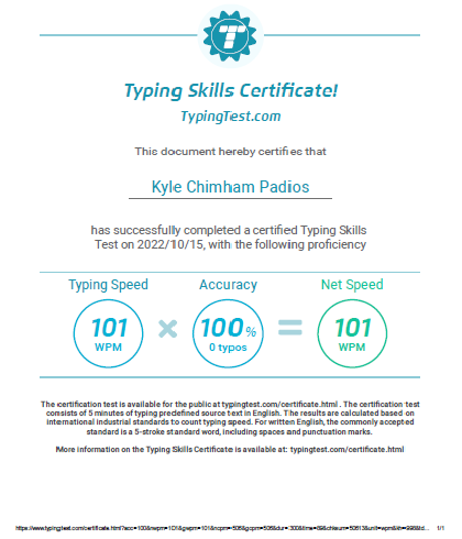 Typing test cert