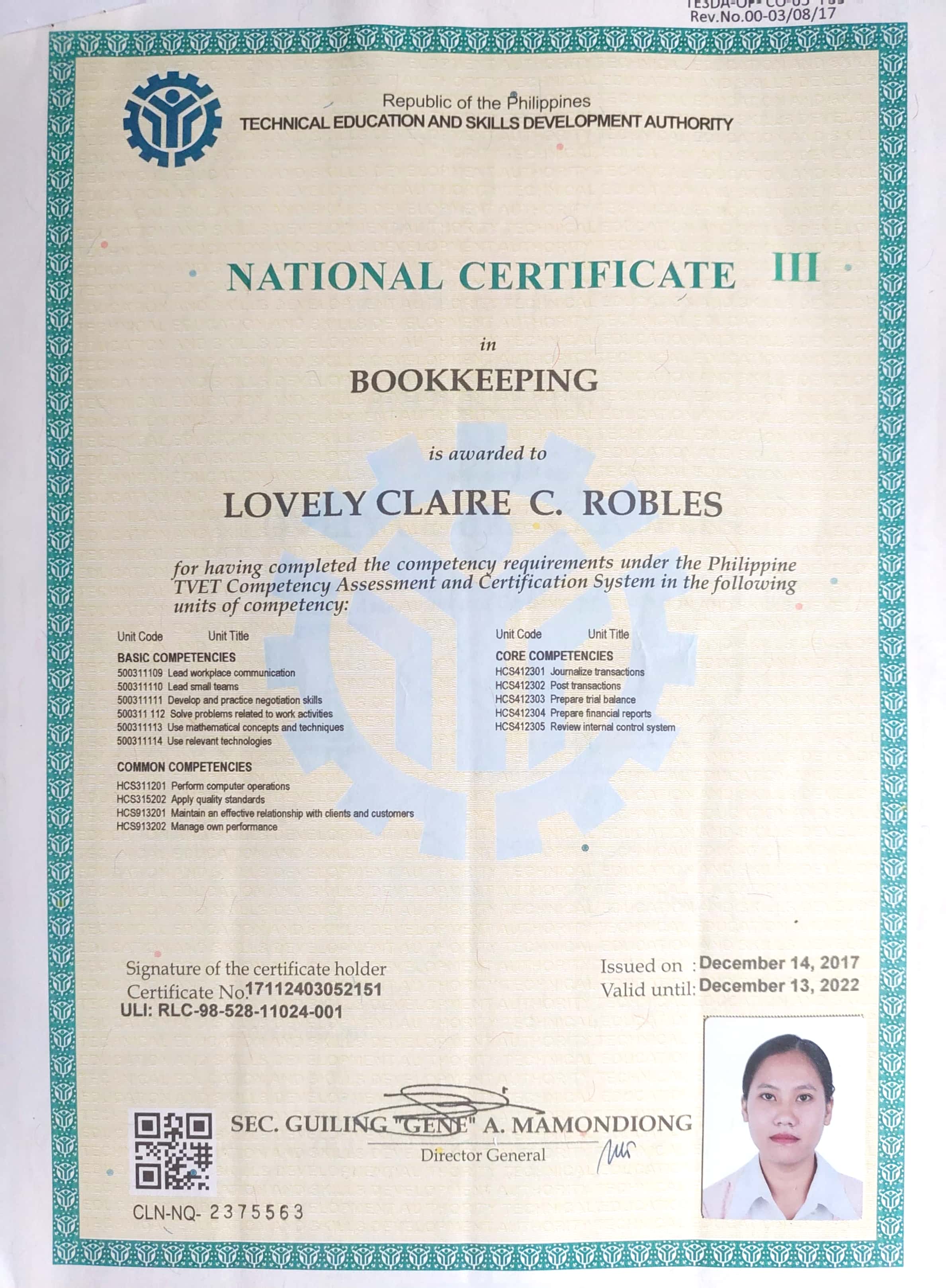 BOOKKEEPING  NC III