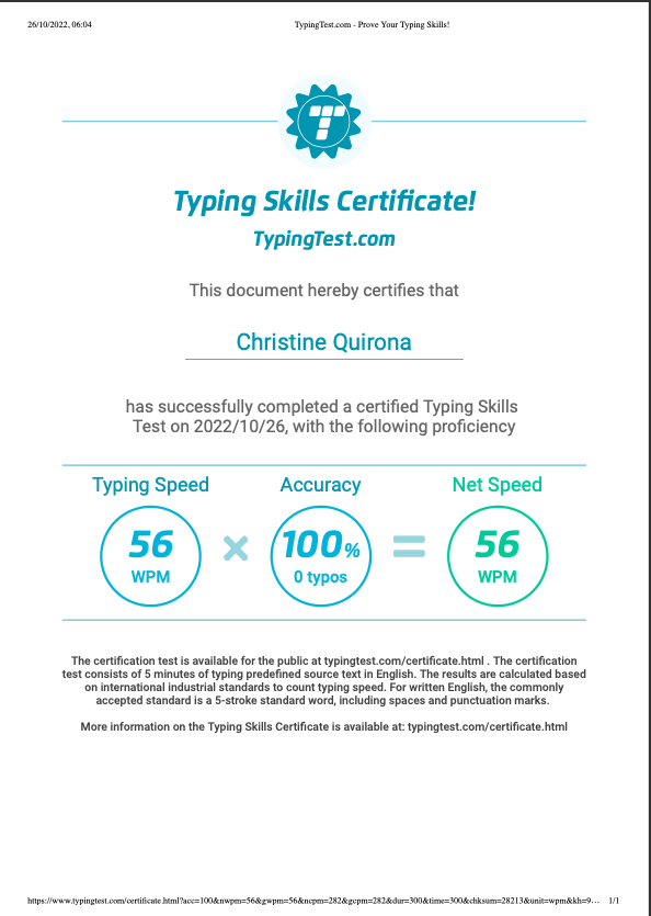 TYPING SKILLS CERTIFICATE