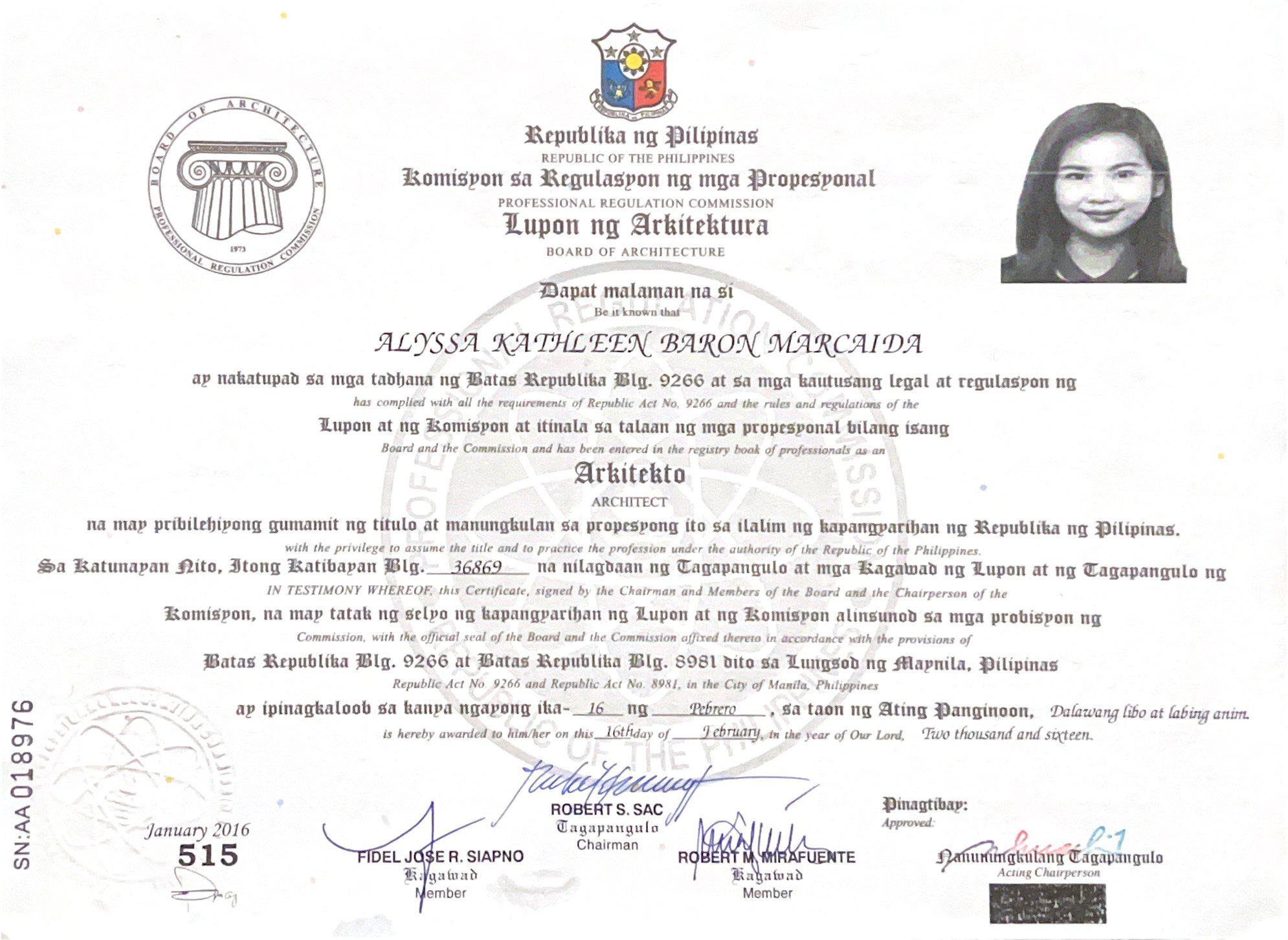 Professional Regulation Commission Certificate
