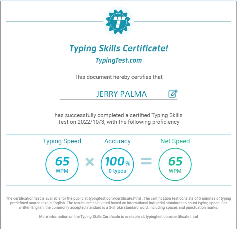 Typing Test Result