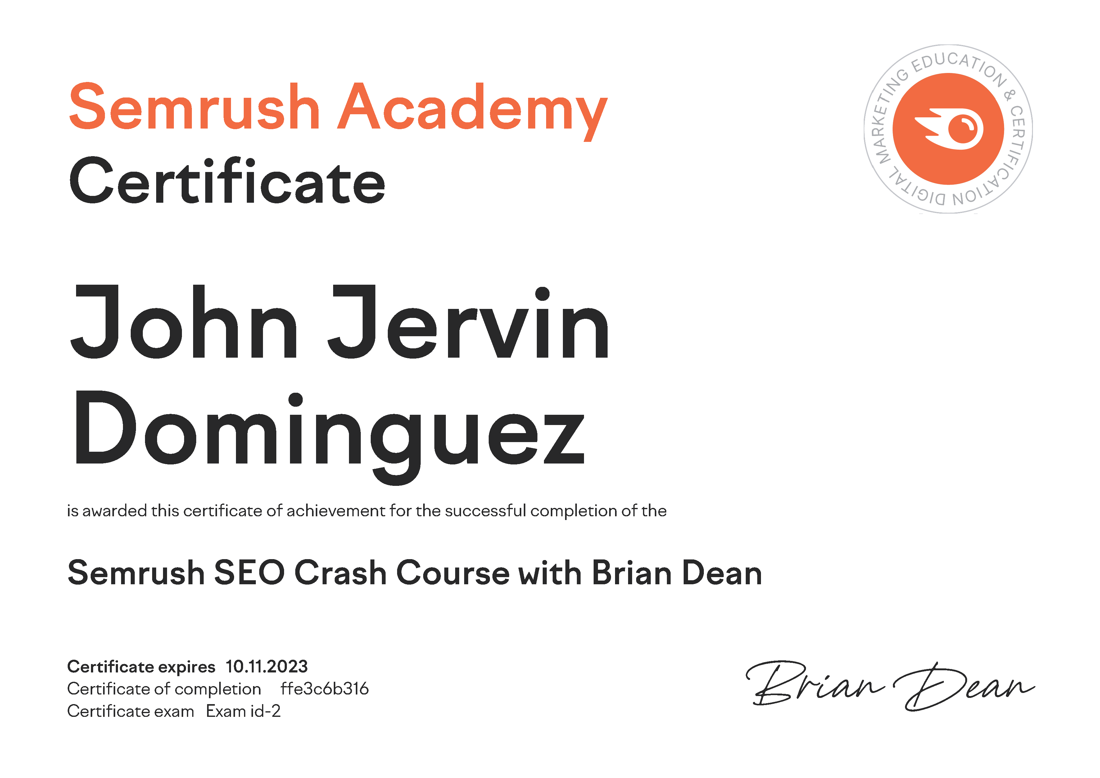 Semrush SEO Creash Course with Brian Deam