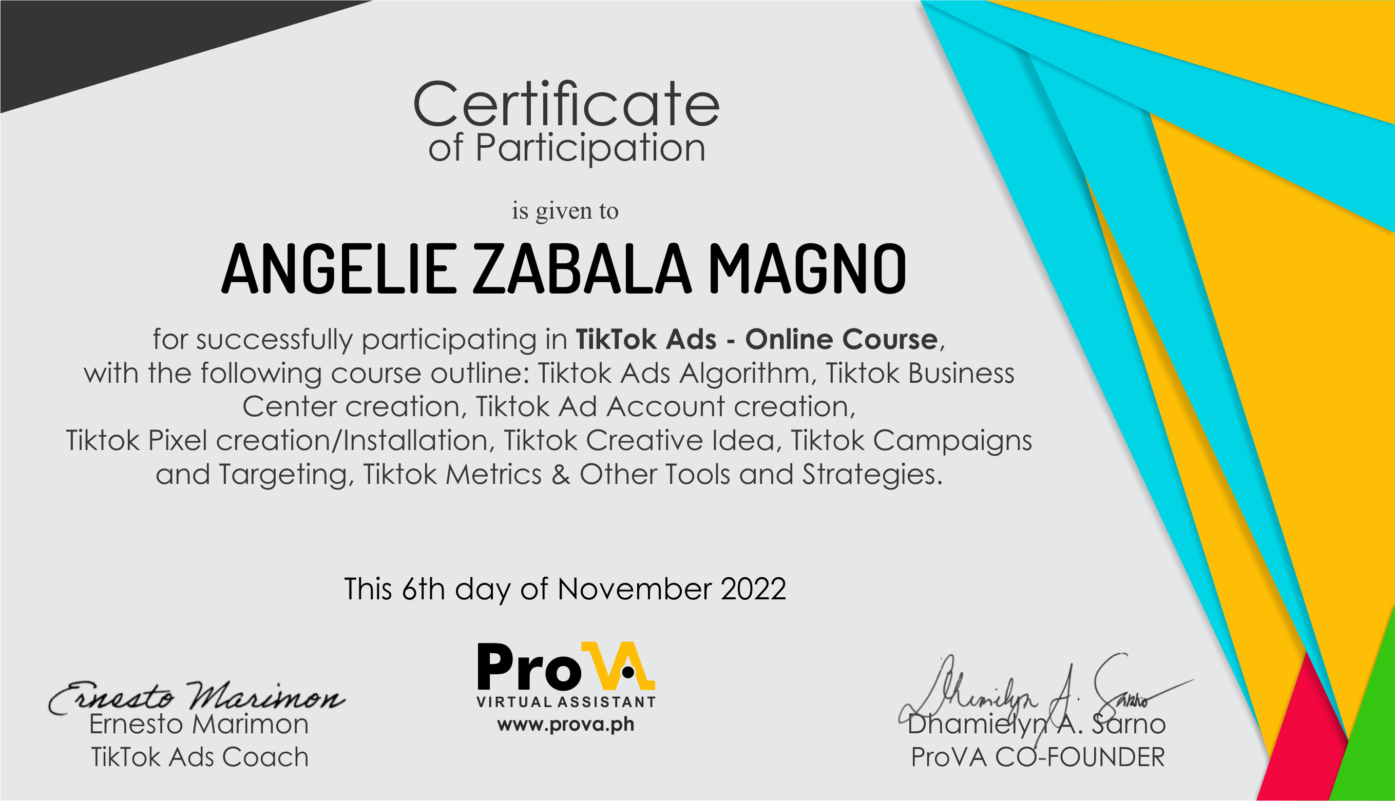 Angie-Tiktok Ads Certificate