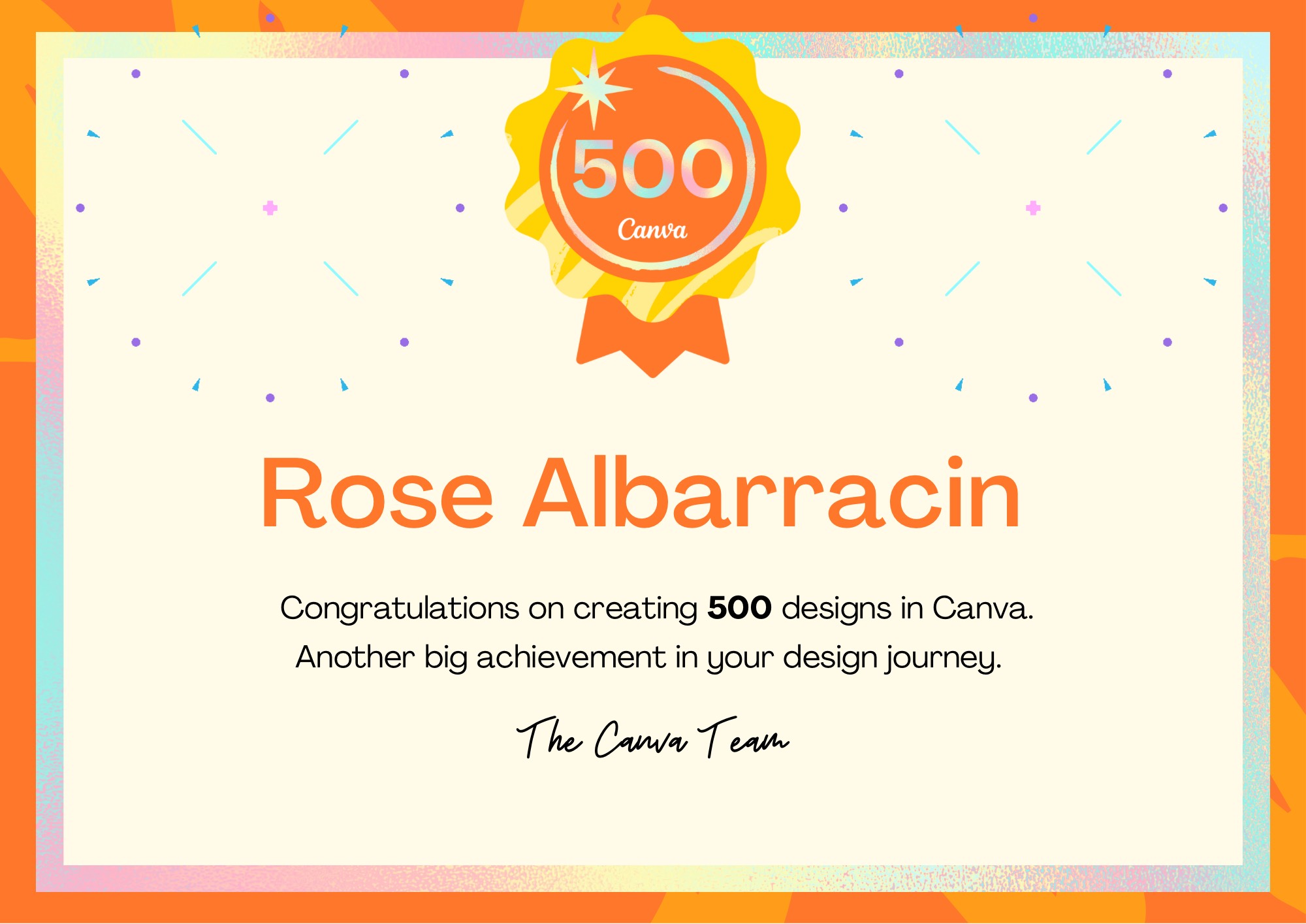 Canva 500 Design Milestone Badge