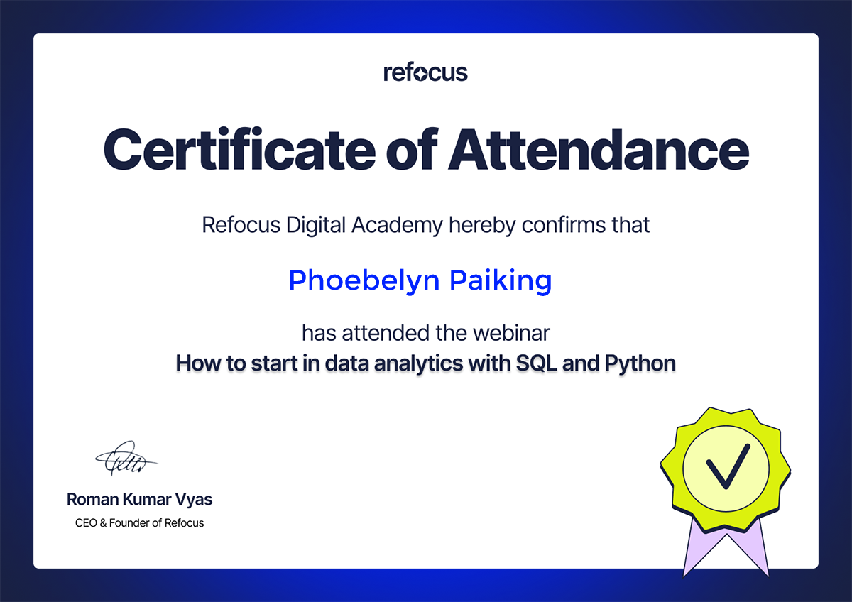 Data Analytics training certificate