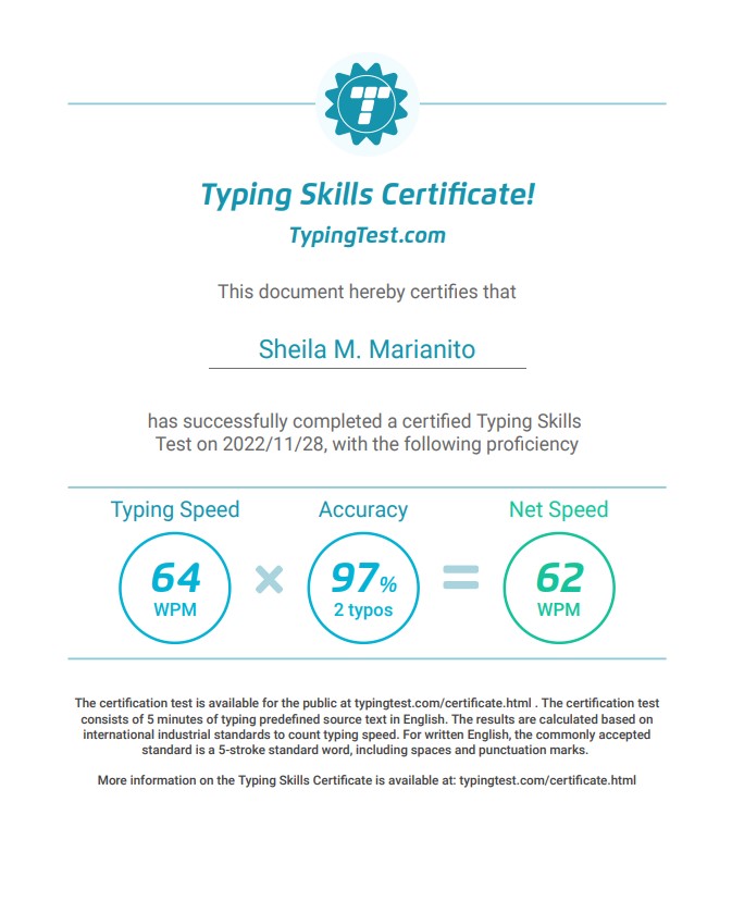 Typing Skills Certificate
