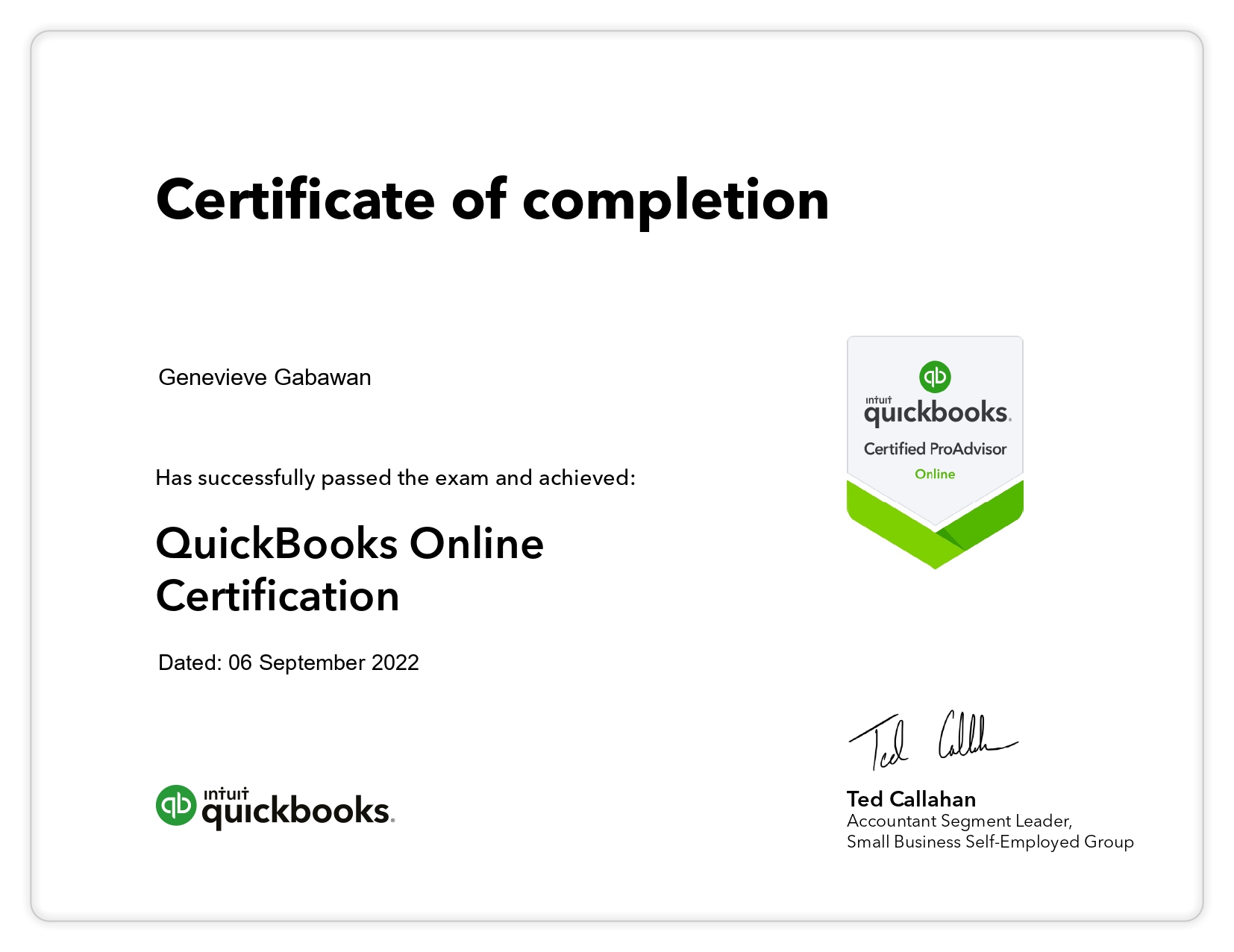 QUICKBOOKS CERTIFIED PROADVISOR