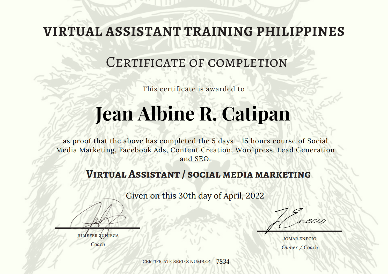 SMM Certificate