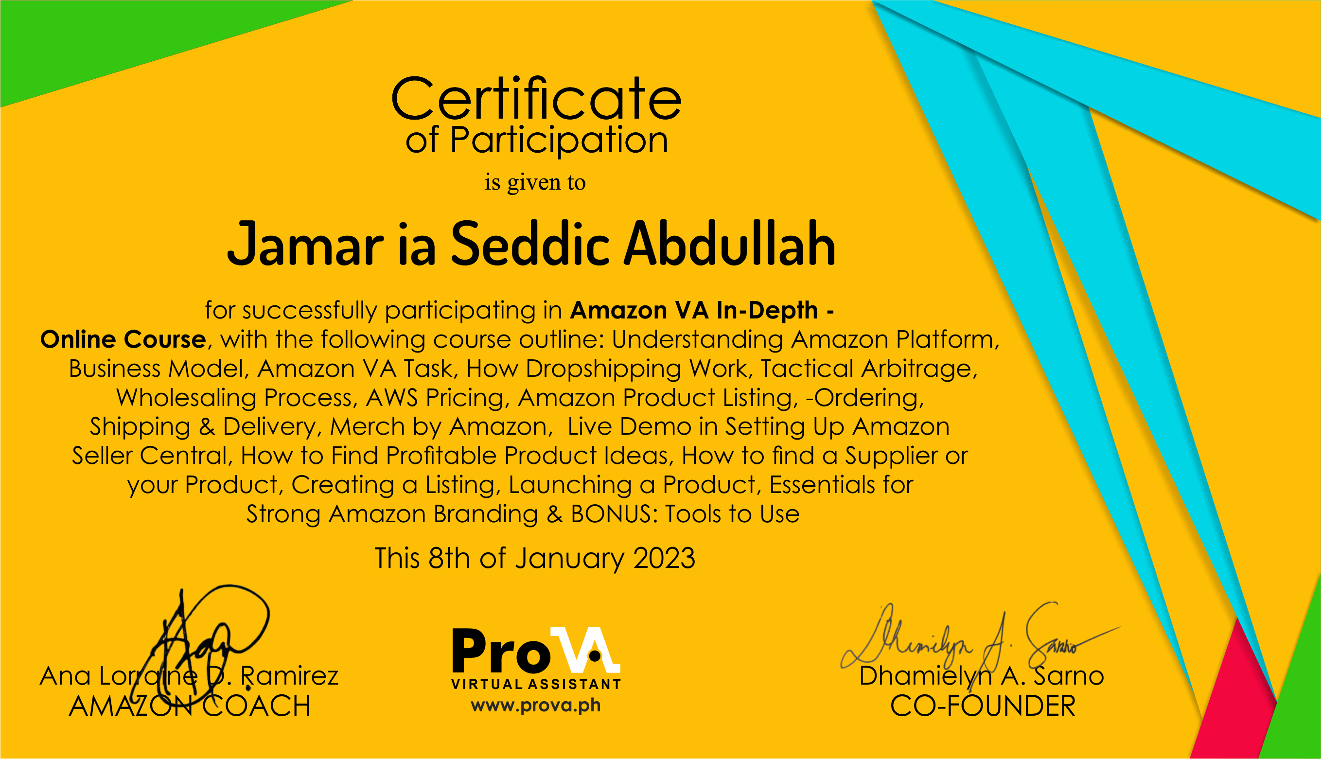 Amavon Virtual Assistant in depth Online Class Certificate