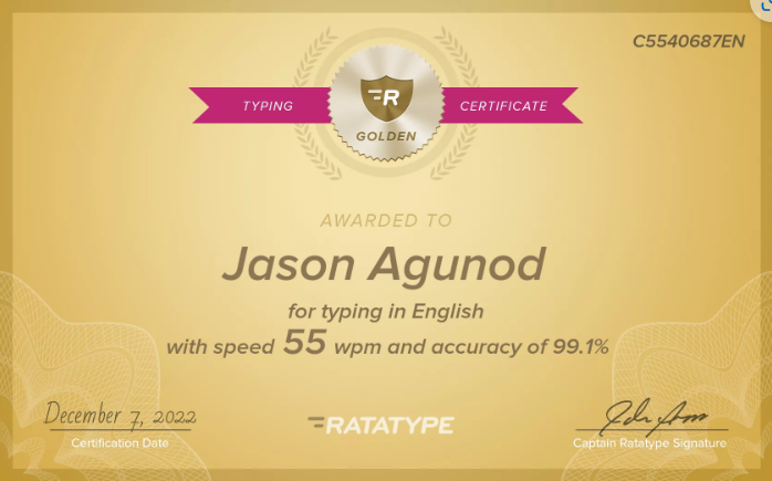 Typing Test certificate