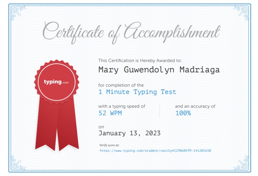 Typing Test Certificate