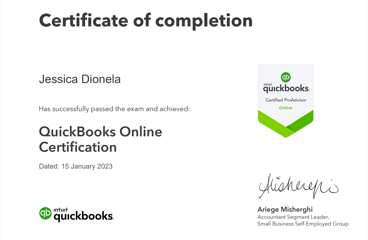 Quickbooks Online Certificate