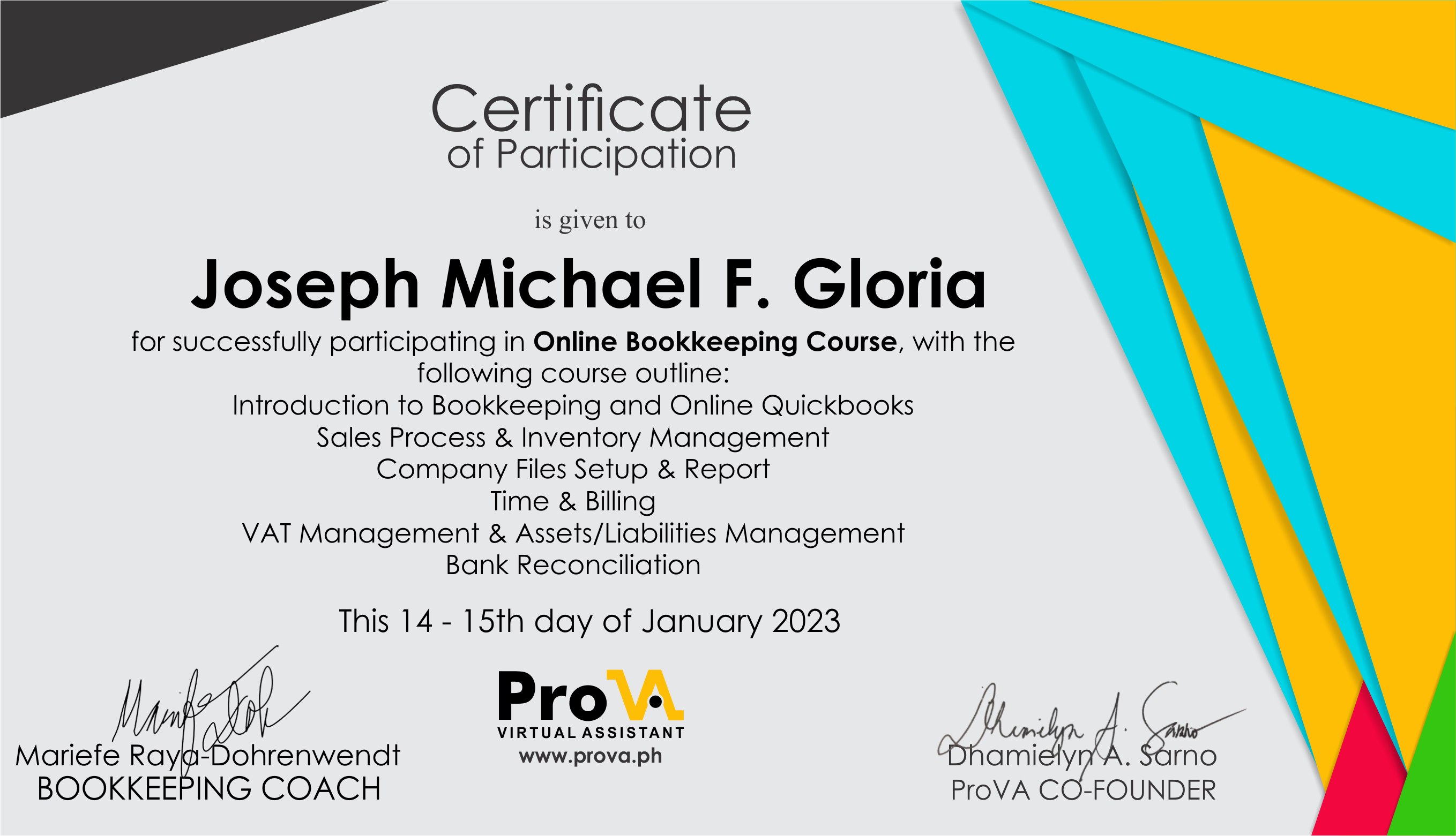ProVA Certificate
