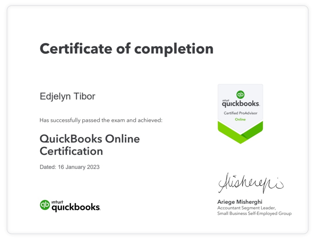 Quickbook Online Certificate