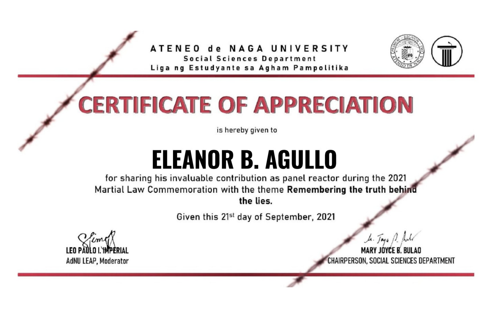 Certificate as a Panelist