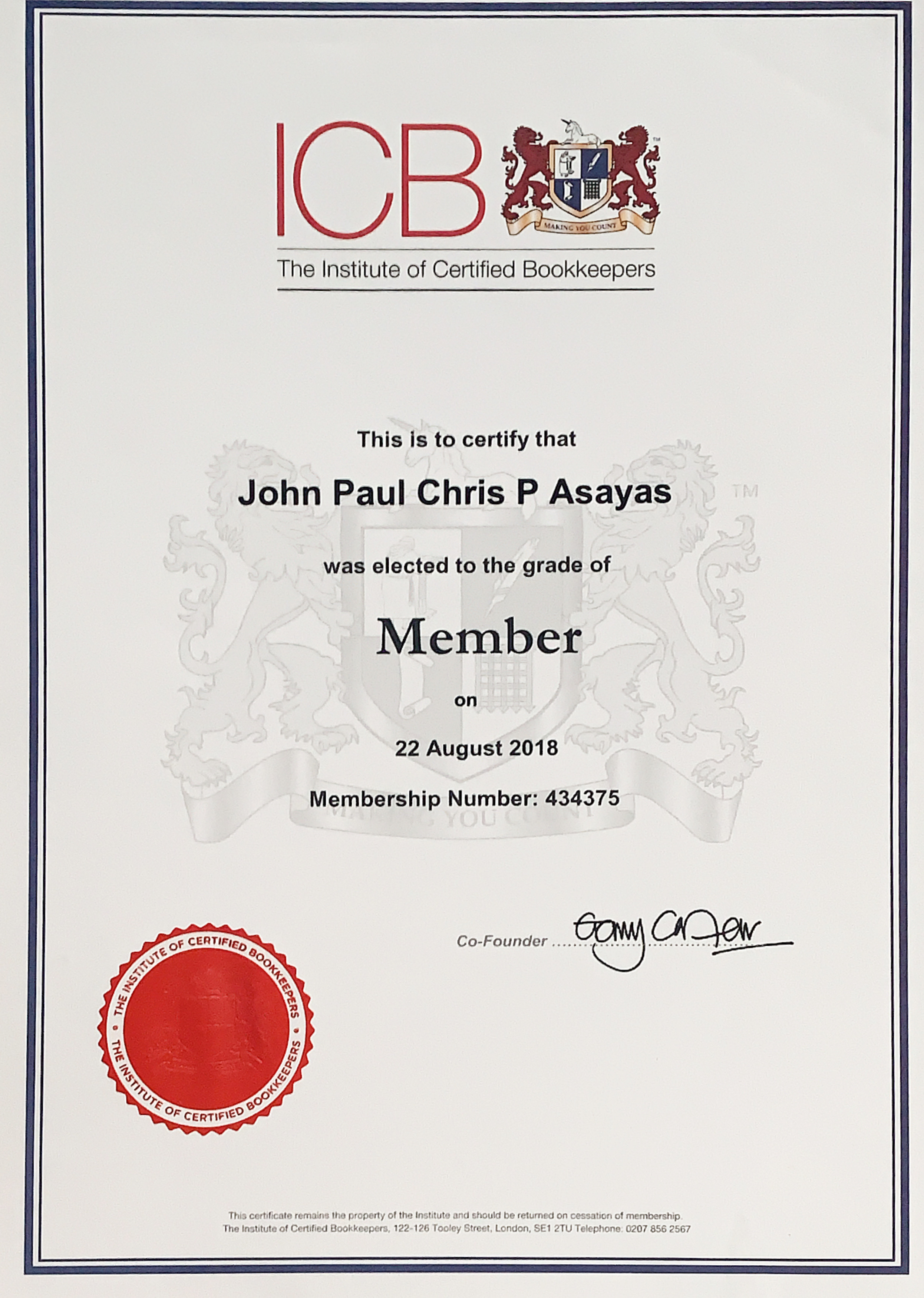 Member, Institute of Certified Bookkeepers