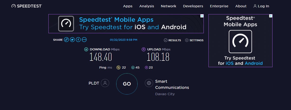 Speedtest.net test result