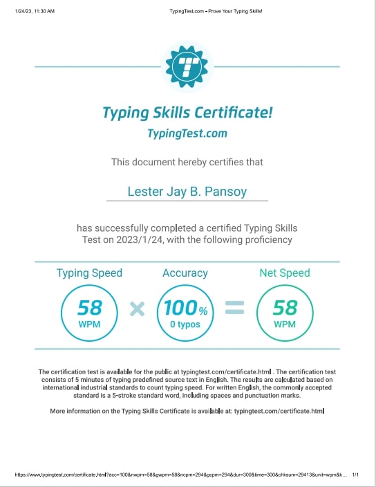 Typing Test Certification