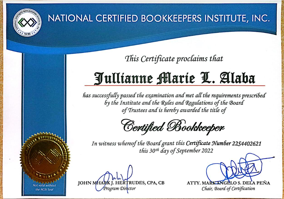 Member of National Certified Bookkeepers Institute