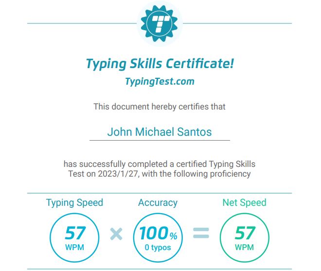 Typing Test Certificate