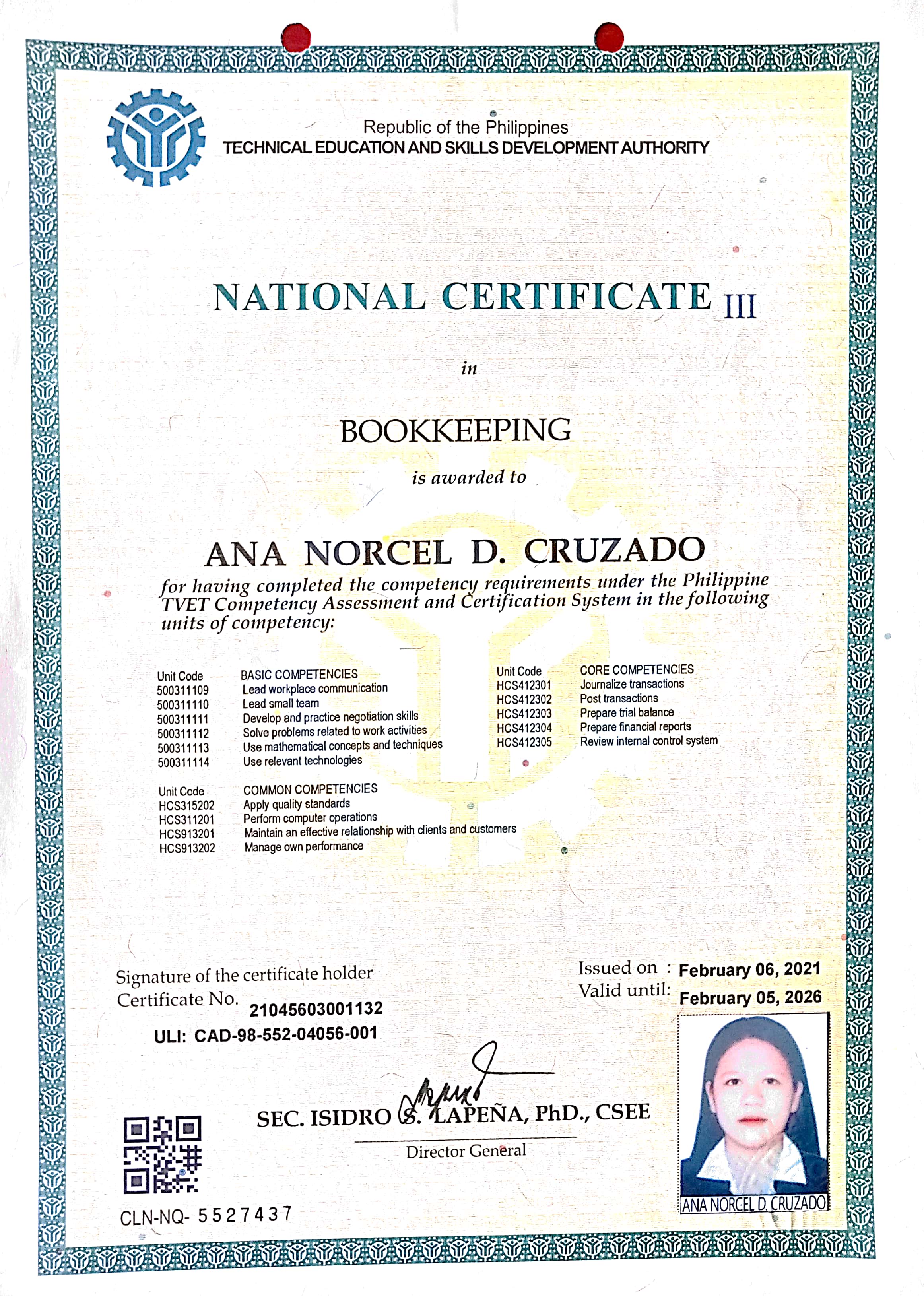 TESDA NCII BOOKEEPING