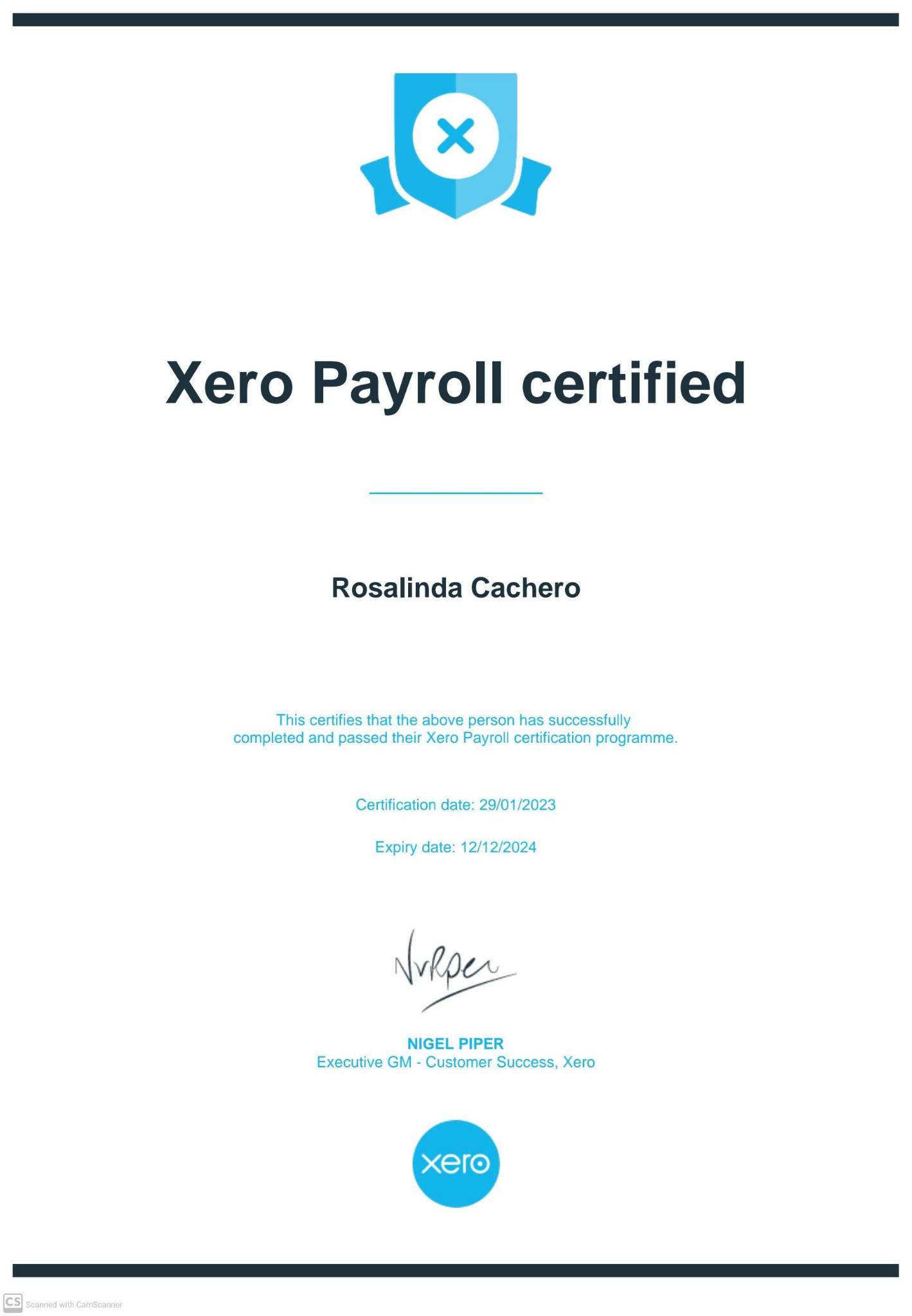 Xero Payroll Certificate