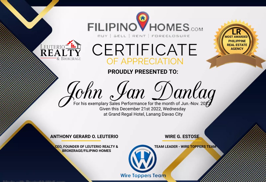 Real Estate Agent Certificate of Appreciation