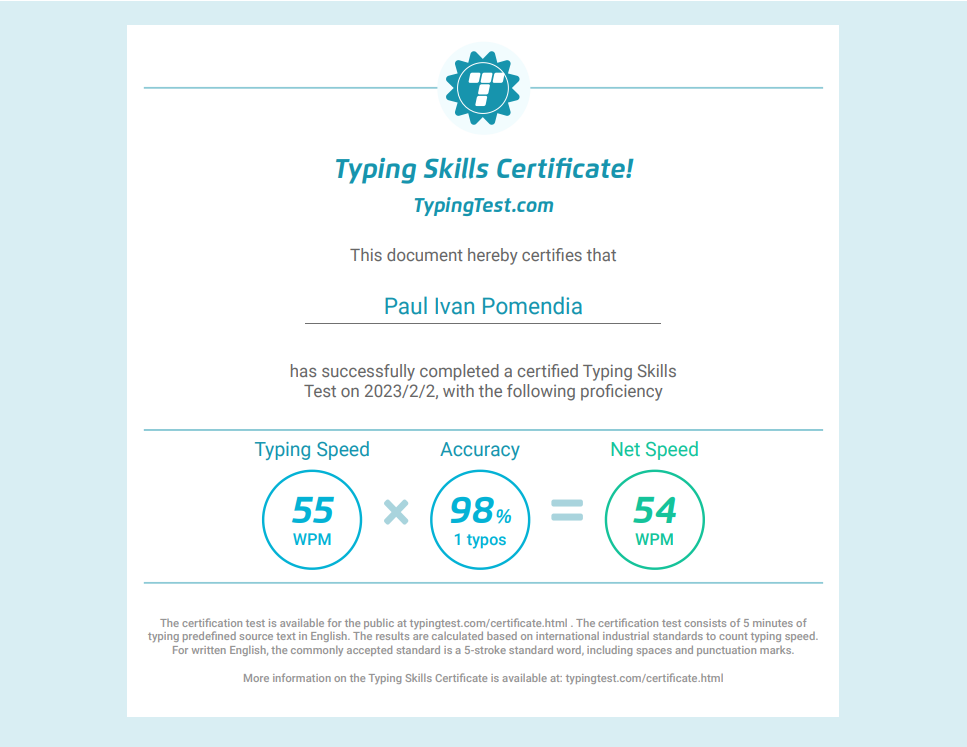 Typing Master Certification