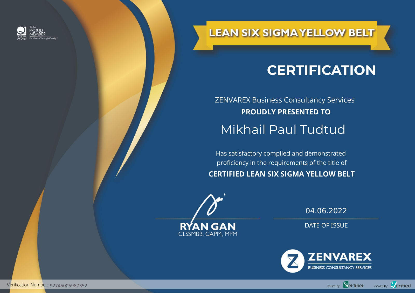 Certified Lean Six Sigma Yellow Belt holder