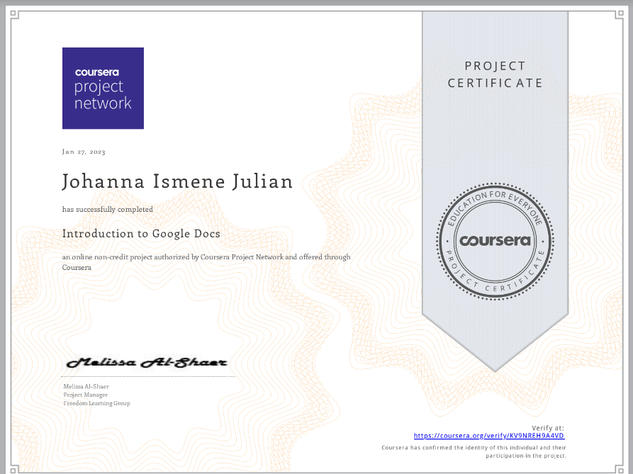 COURSERA: Introduction to Google Docs
