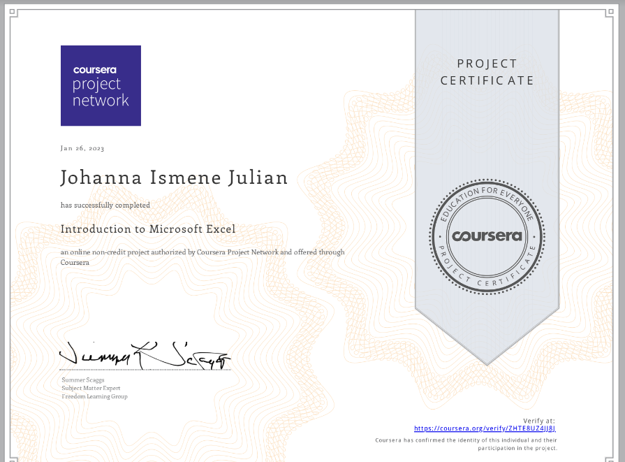 COURSERA: Introduction to Microsoft Excel