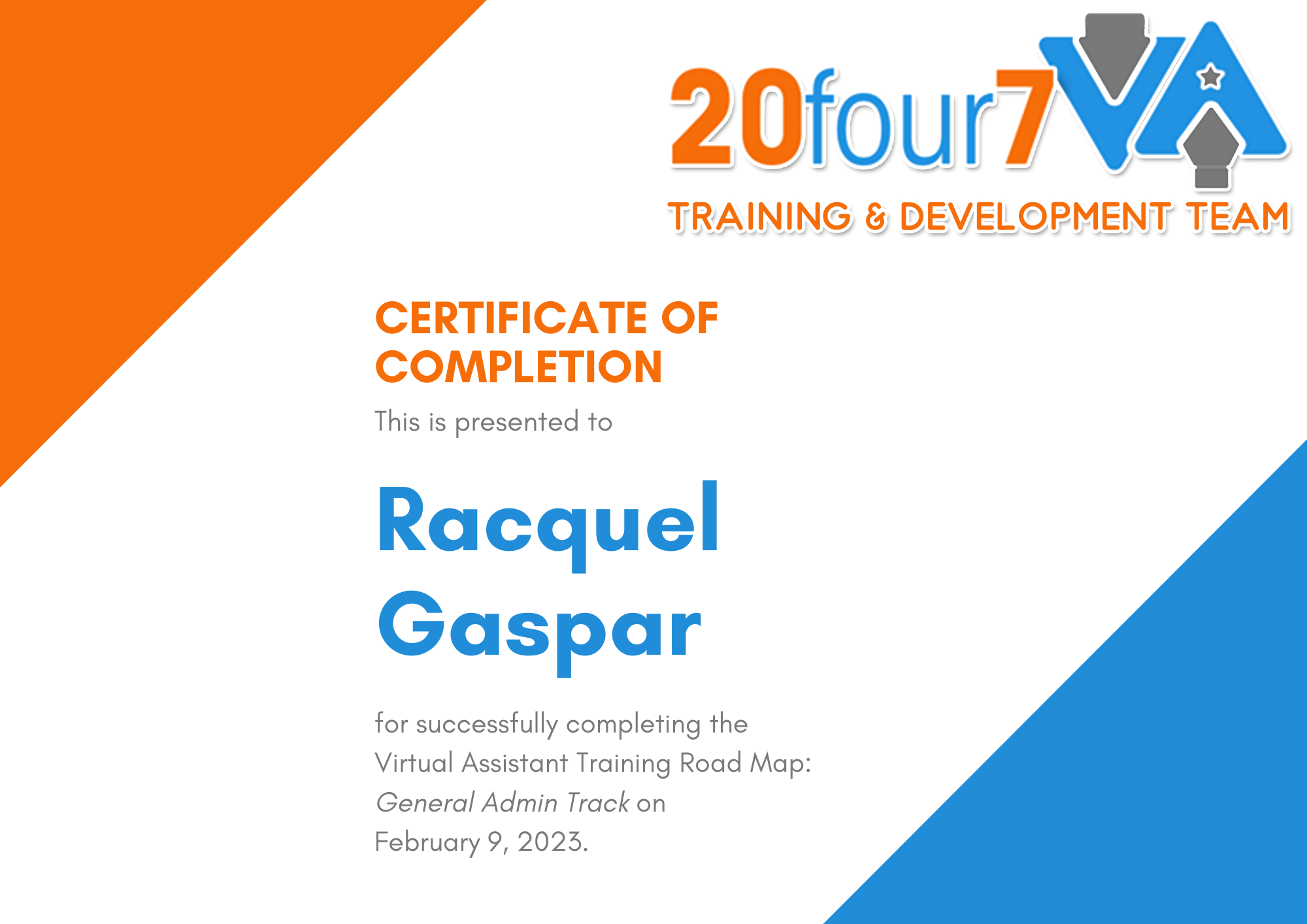 Cetificate of Completion VATRM