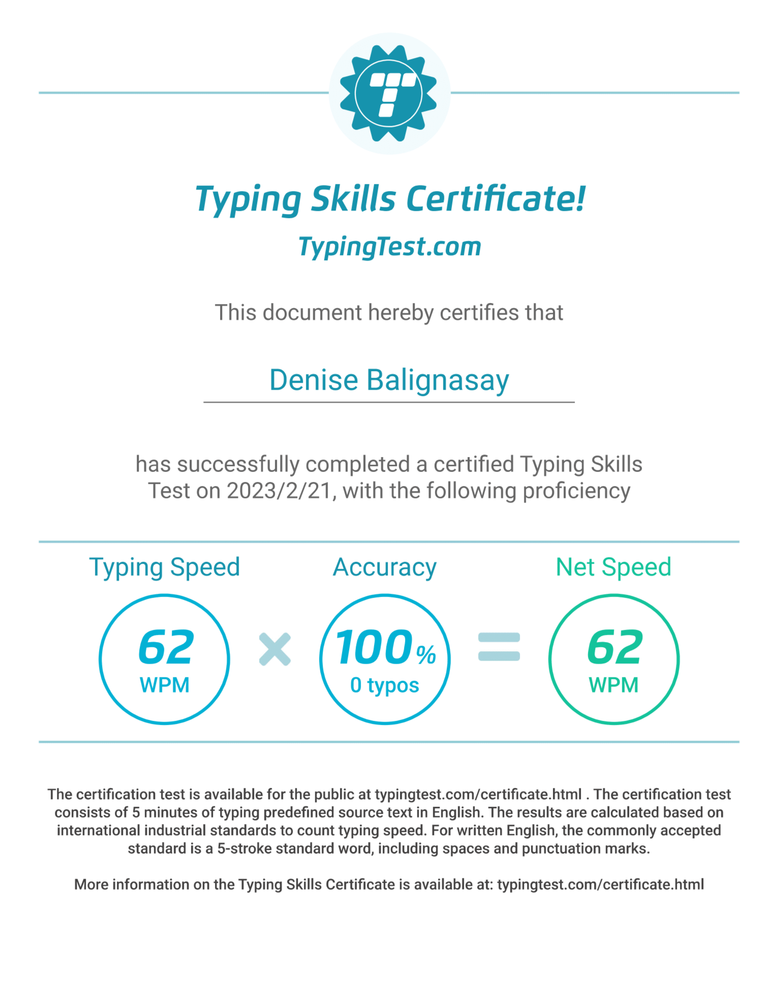 Typing Skills Certificate