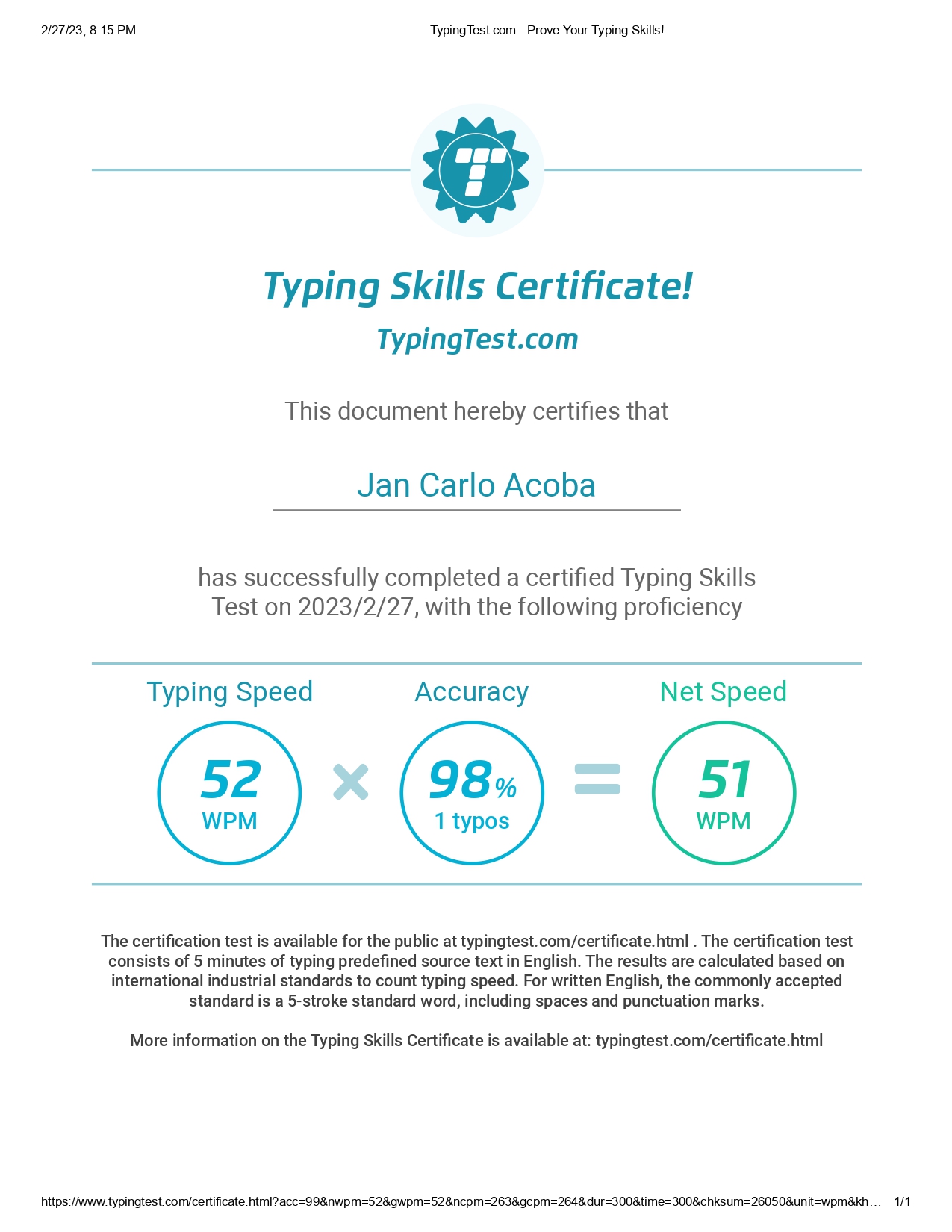 WPM Certificate