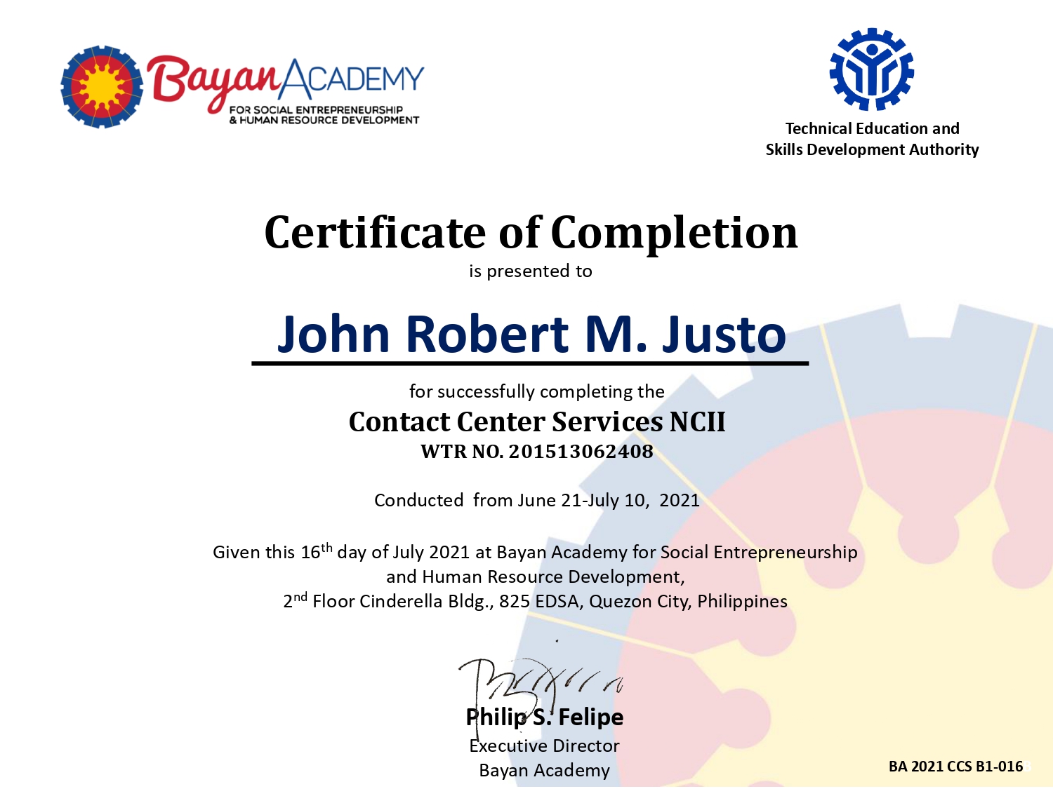 National Certificate for Contact Center Services II
