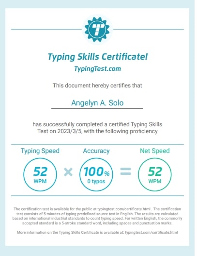 Typing Skills Certificate