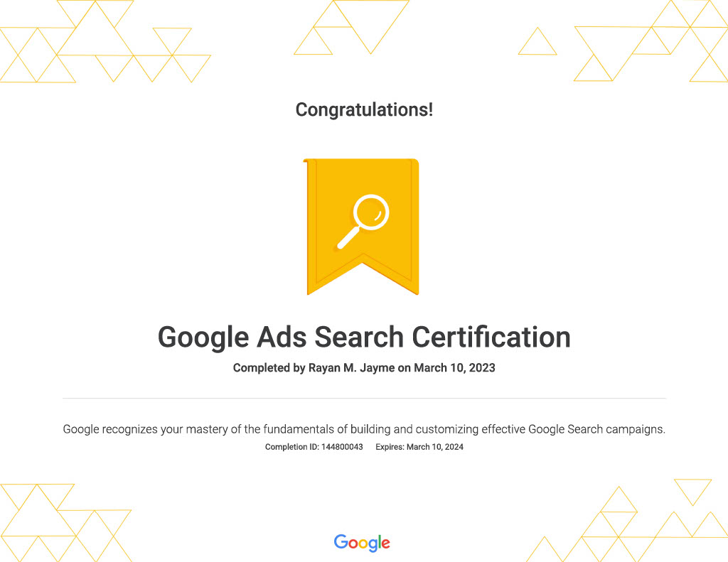 Certified in Google Ads Search