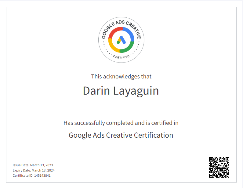 GOOGLE ADS CREATIVE CERT.