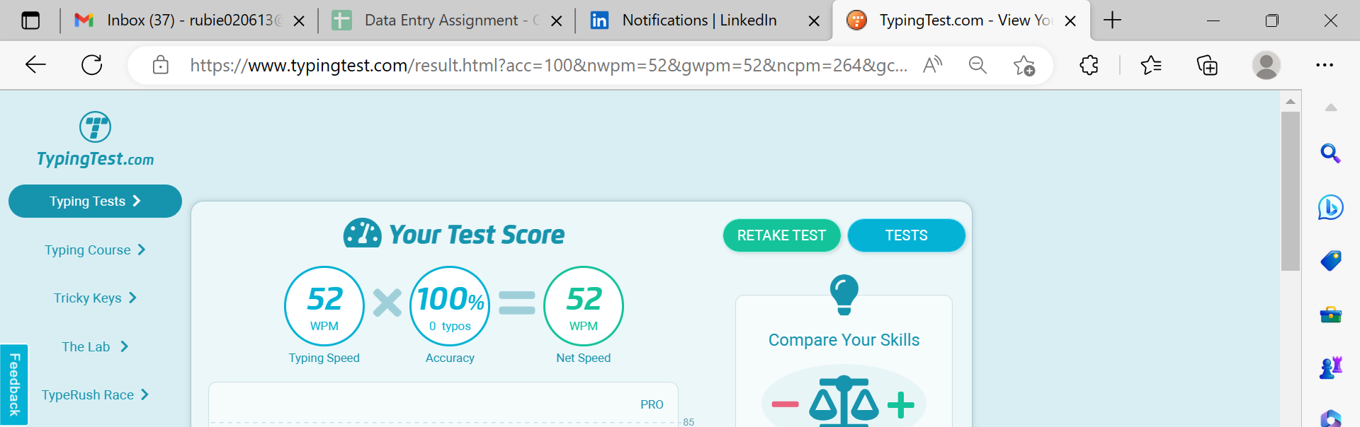 Typing Test Result