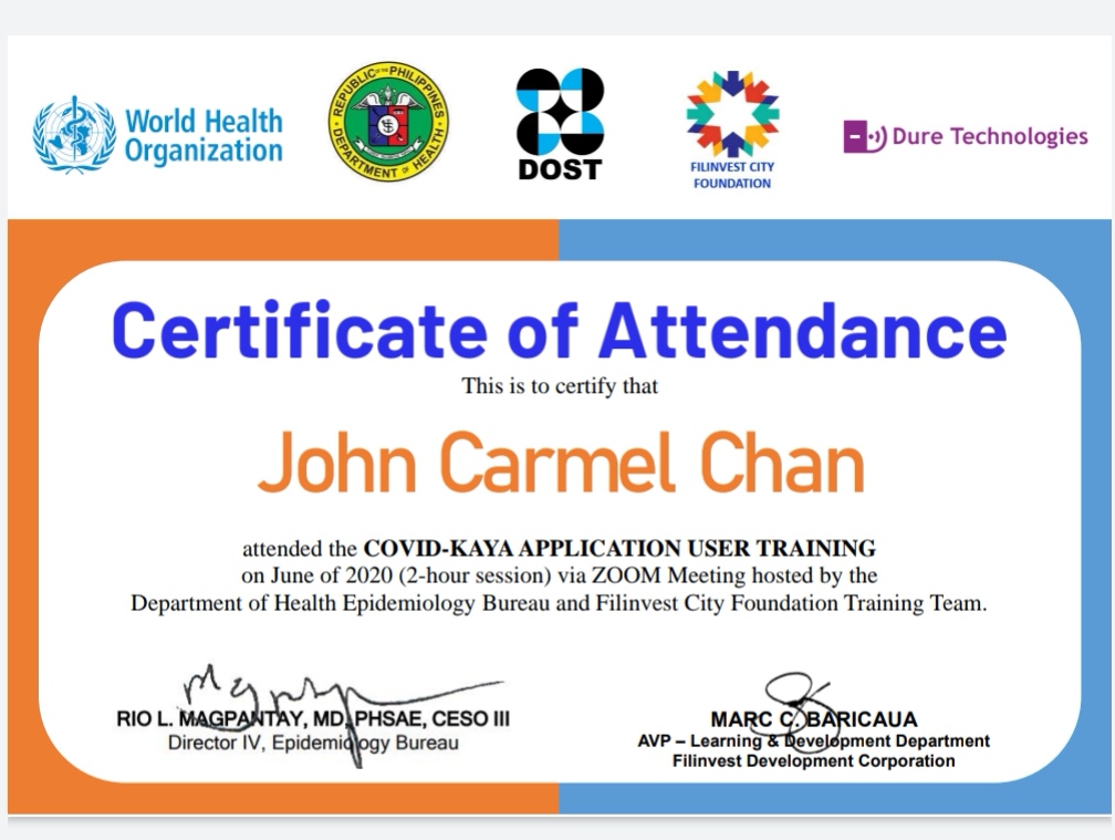 COVID-KAYA  Application User Training Certificate