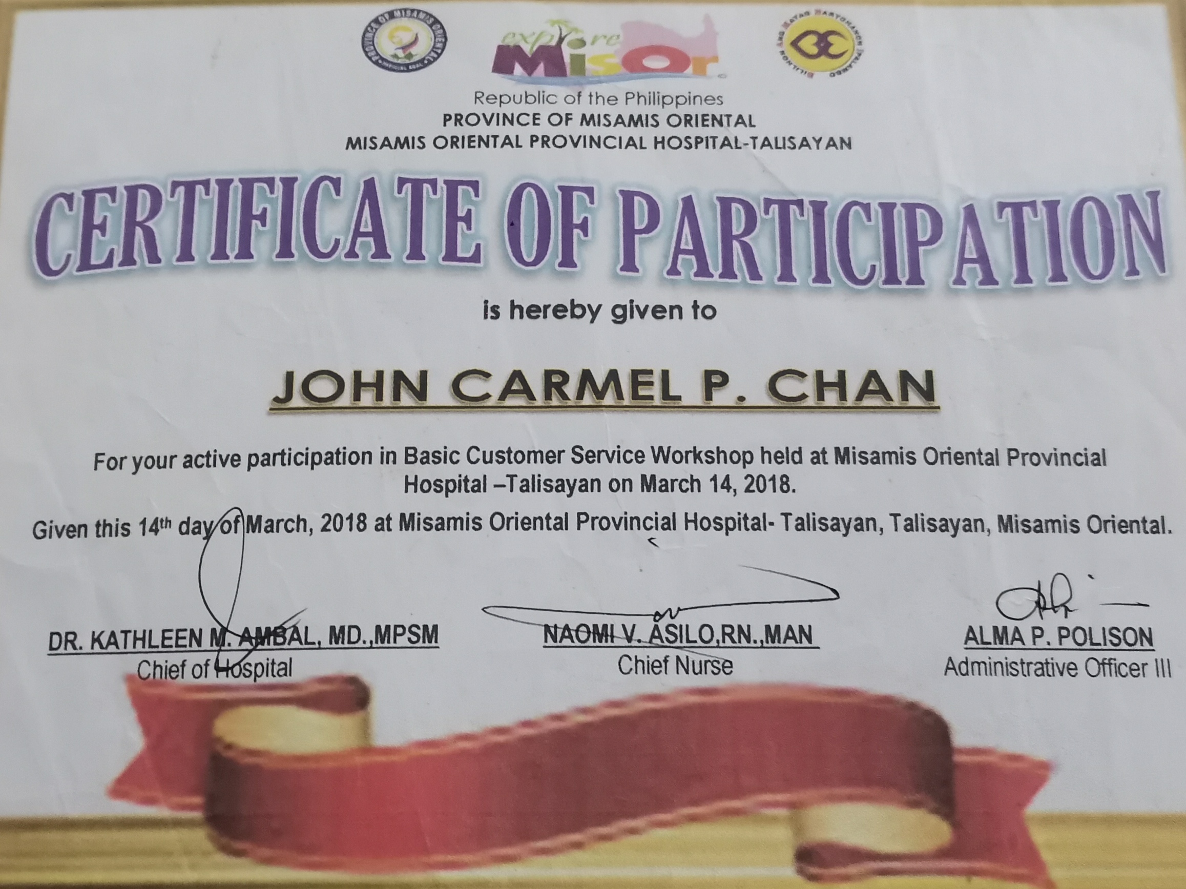 Basic Customer Service Workshop Certificate