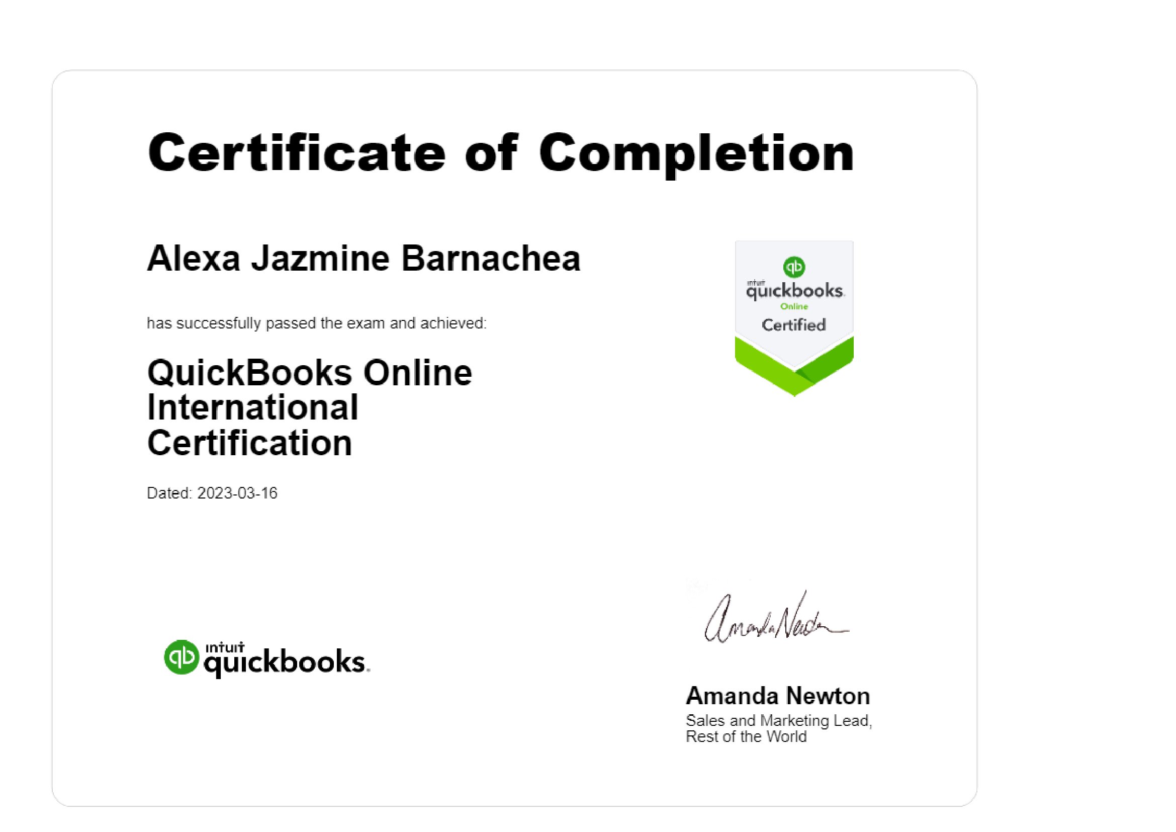 QuickBooks Online International Certification