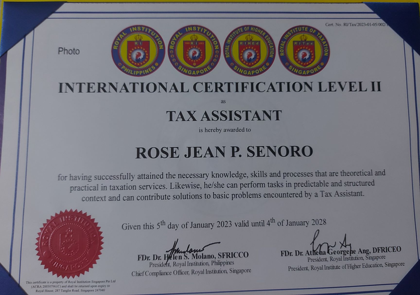 International Certification Level II - Tax Assistant