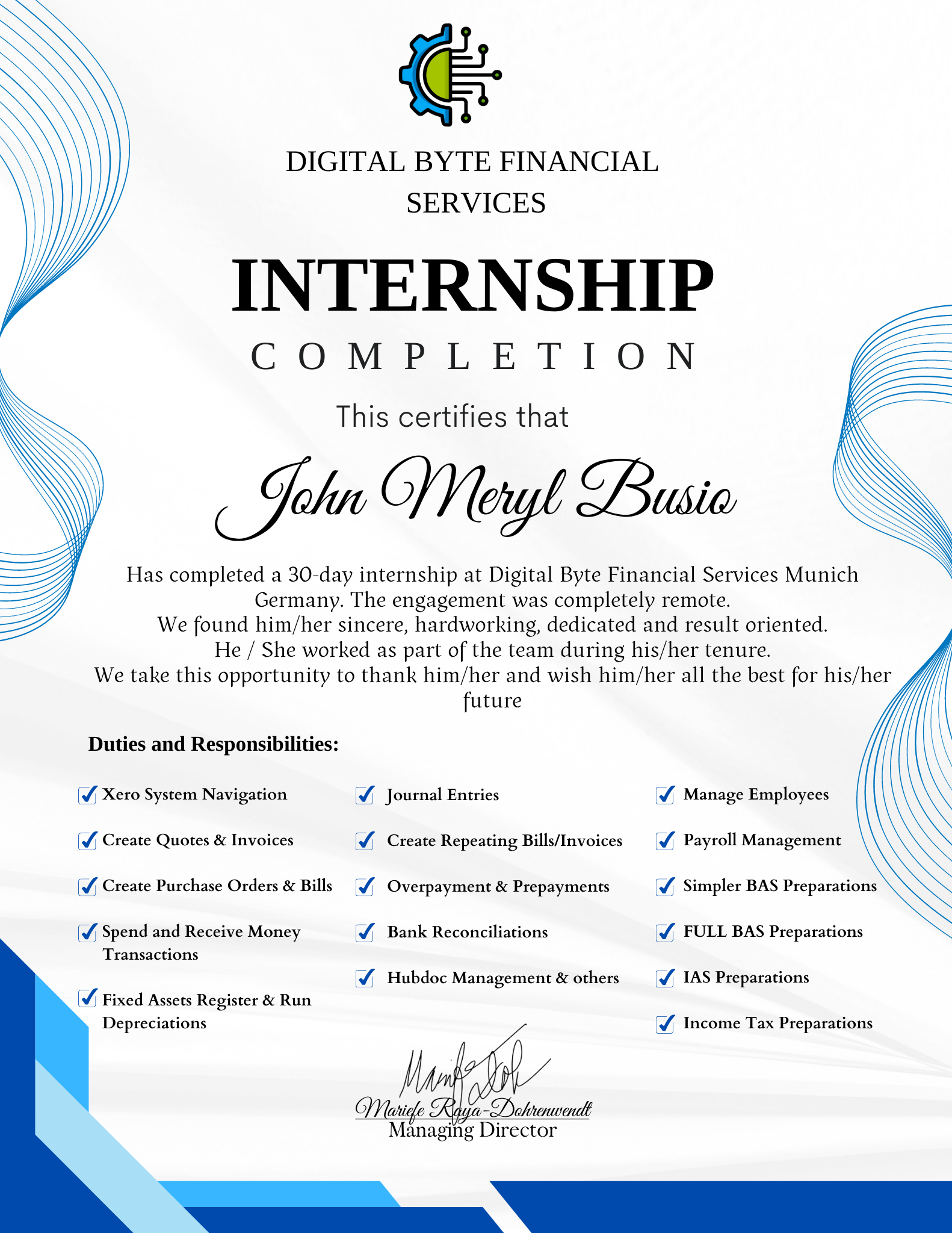Internship Completion